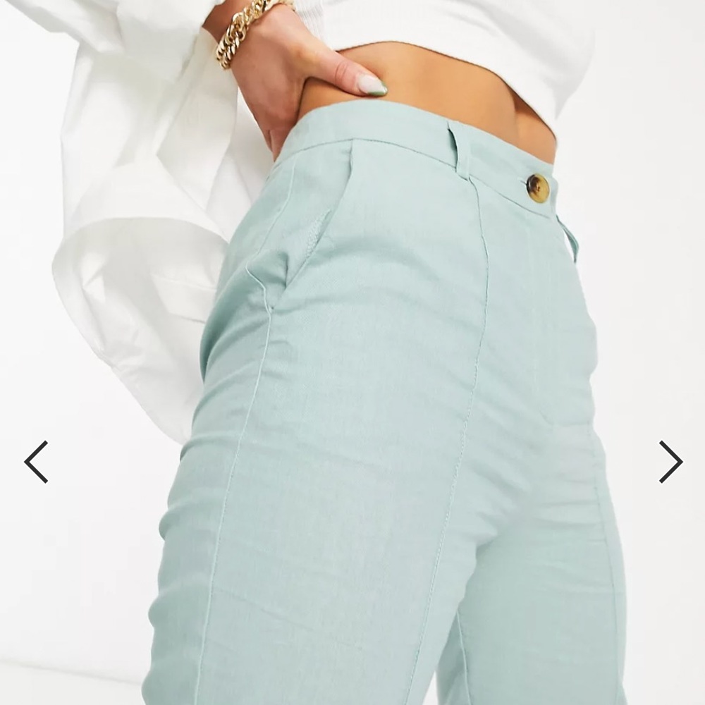 ASOS Linen Blue High-waisted Cigarette Pants